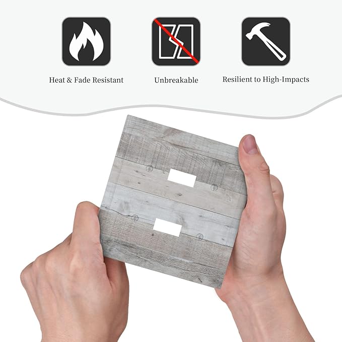 Rustic Grey Wood Shiplap Double Toggle Light Switch Cover Decorative Vintage Country 2 Gang Wall Plate Electrical Faceplate Switchplate for Farmhouse Bathroom Bedroom Livingroom Kitchen Decor