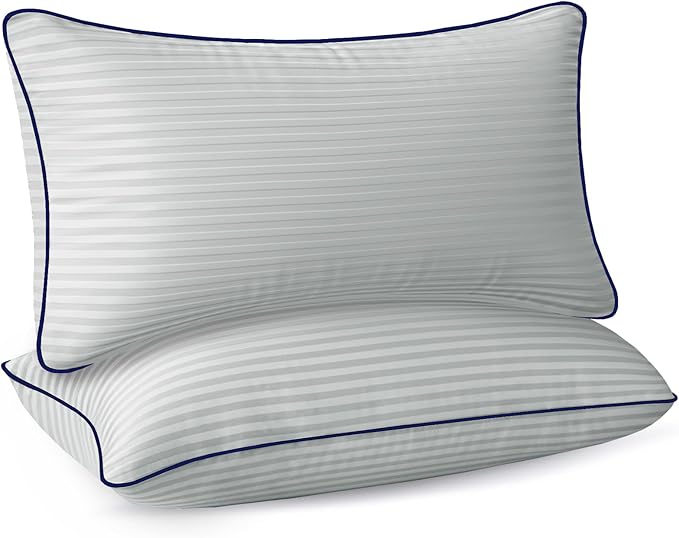 Bed Pillows for Sleeping Queen Size, Set of 2- Cooling, Luxury Hotel Quality with Premium Soft Down Alternative Filling for Back, Stomach or Side Sleepers, Light Grey