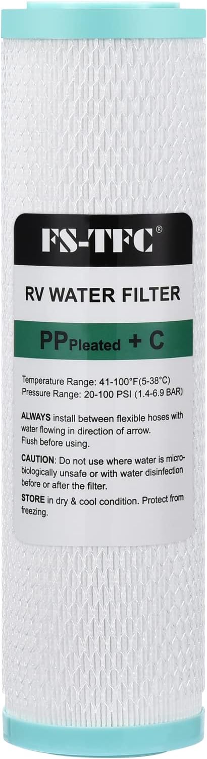 FS-TFC Pleated and CTO Carbon Composite Water Filter 0.2 Micron 10"x2.5" Replacement Cartridge Universal Whole House