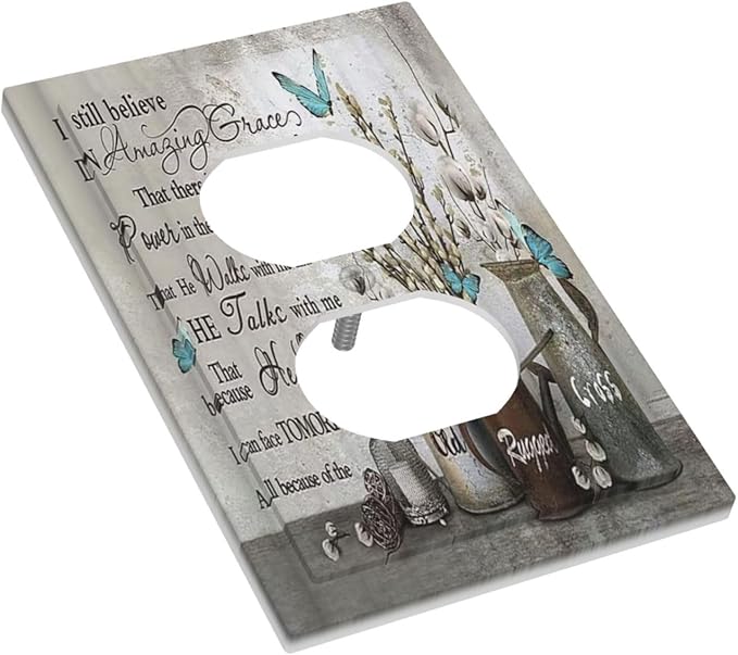 Blue Butterfly Rustic Flower Inspirational Quotes Single Duplex Wall Plate Covers Light Switch Cover 1 Gang Outlet Plate Decorative Switchplate Covers Electrical Faceplate for Farmhouse Bedroom Decor