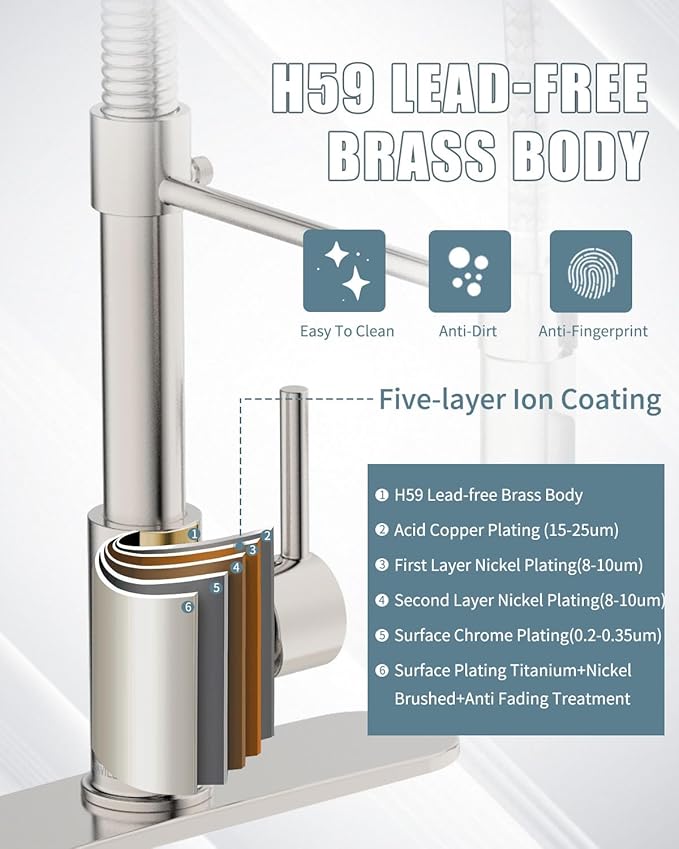 Kitchen Faucet with LED Light,Kitchen Faucet with Soap Dispenser,Faucet for Camper Farmhouse RV Kitchen Sink,Single Handle Stainless Steel Kitchen Sink Faucets with Pull Down Sprayer,Nickel Brushed