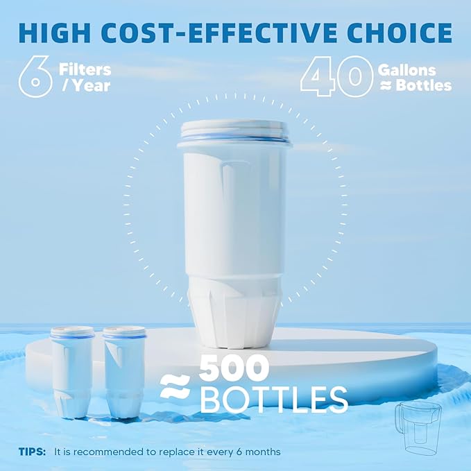 Water Filter Replacement 5-Stage Compatible with Zero Pitcher and Dispenser ZR-001 ZR-017 ZR-004 ZP-006 ZD-013 ZS-008, Filter System Fit for Zero Water Filter, 6 Pack