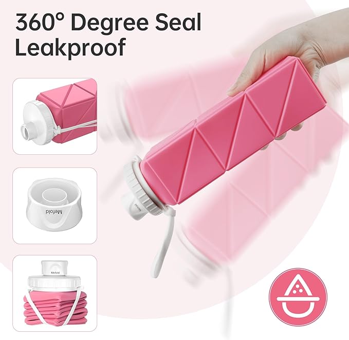 Collapsible Water bottle for Travel Cycling Gym Camping Sports,Leakproof Lid,Food Grade BPA-Free Silicone Travel Bottles 610ml -Lightweight Portable,Wide Mouth,Durable,Foldable Water Bottle