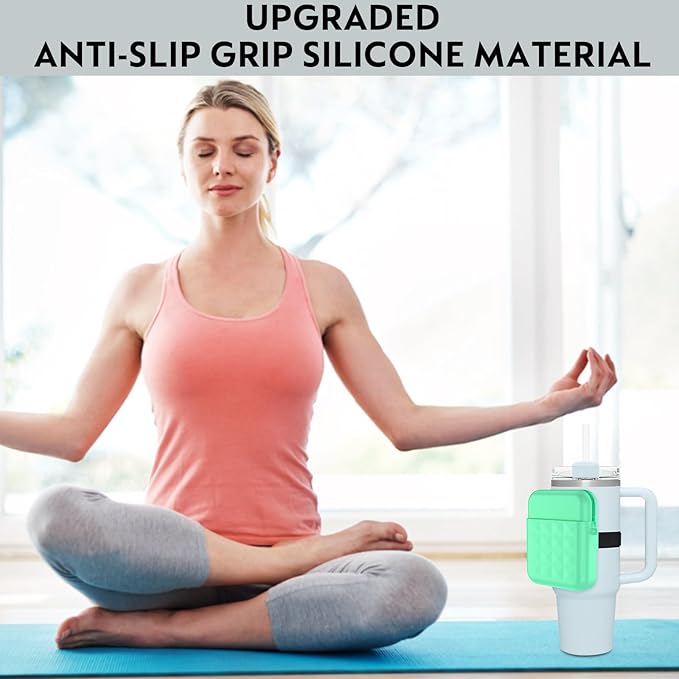 Water Bottle Pouch for Stanley Quencher Adventure 40oz & Stanley IceFlow 20oz 30oz Tumbler, Gym Water Bottle Silicone Rubber Pouch for Stanley Cup with Pocket for Cards, Keys, Earphone (Mint)