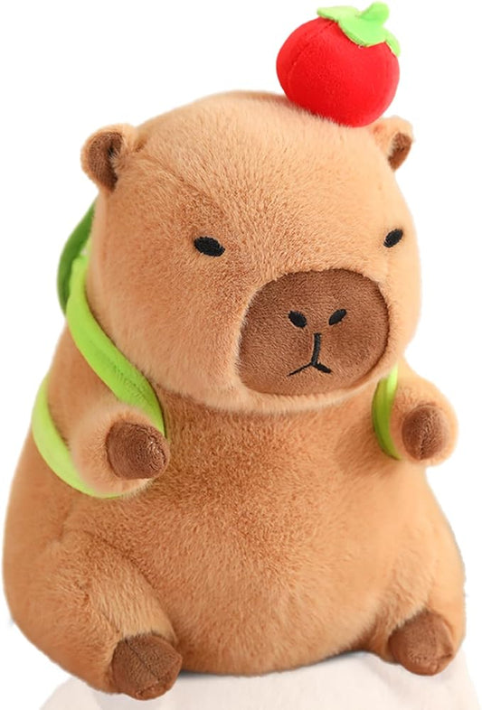 Cute Capybara Plush with Turtle Backpack Kawaii Capybara Stuffed Animal with Apple Capybara Plushies Soft Capybara Pillow Toy Birthday for Kids Boys Girls 12 inch