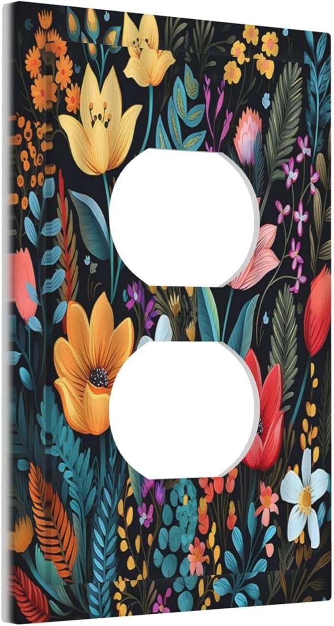 Boho Floral Vintage Flower Leaves Rustic Wildflower Plants Single Duplex Wall Plate Covers Light Switch Cover 1 Gang Outlet Plate Decorative Switchplate Covers Electrical Faceplate for Country Bedroom
