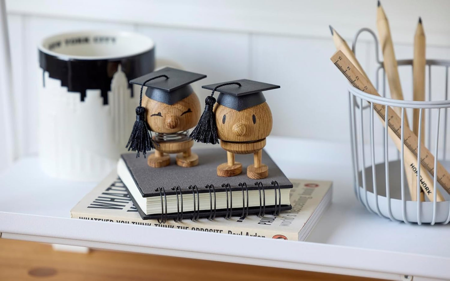 Hoptimist Student IQ Bumble, Woody Brown, Home Decor Ornament - Scandinavian Design, Wood W/Metal Spring, Small - Creates Cheerful Movement