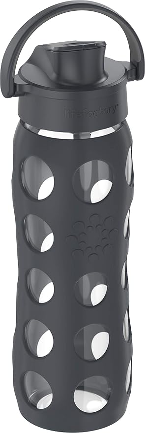 Lifefactory 22-Ounce Active Flip Cap Glass Water Bottle, 22oz, Carbon