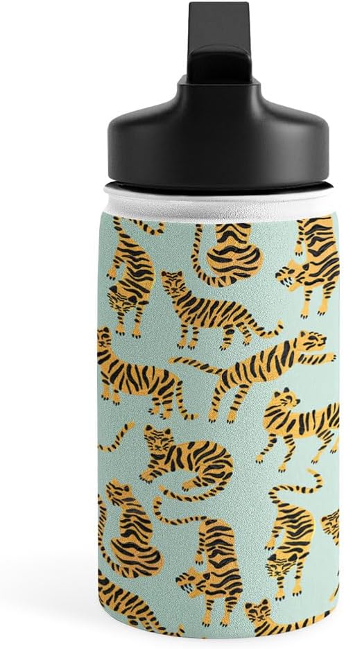 Deny Designs Water Bottle, Straw Lid 12 oz, Cat Coquillette Tiger Collection Mint Orange