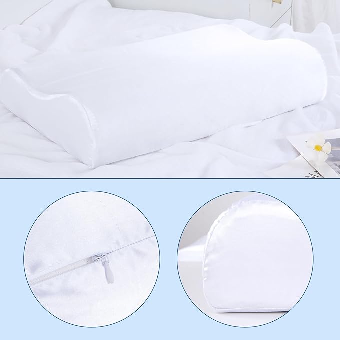 HOMBYS Satin Pillow Case for Contoured Support Pillow (DO NOT INCLUDE PILLOW) -Zippered Pillow Cover for Neck Pillow for Cervical 1 Pack-Silky, Smooth and Breathable (Wave Shape 24"x15")