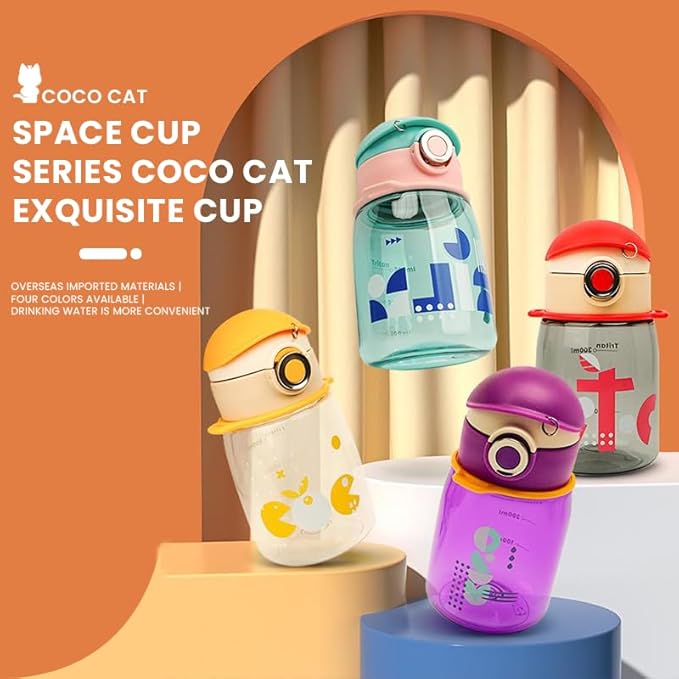 Exquisite Water Bottle with Lid - Durable & Modern Design - Easy Open Button & Carrying Lanyard – Tritan BPA Free Pure Plastic & Dishwasher Safe, Kids Cup (16.9 Oz)