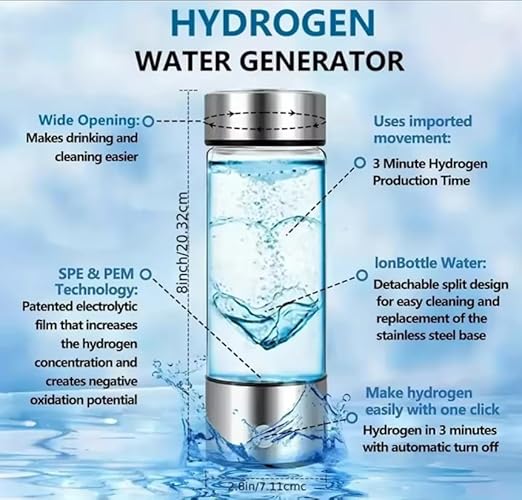 Hydrogen Water Bottle Generator - Up to 1800ppb Hydrogen Concentration - Rechargeable - Hydrogen Water Ionizer Machine with Gift Box, Silver