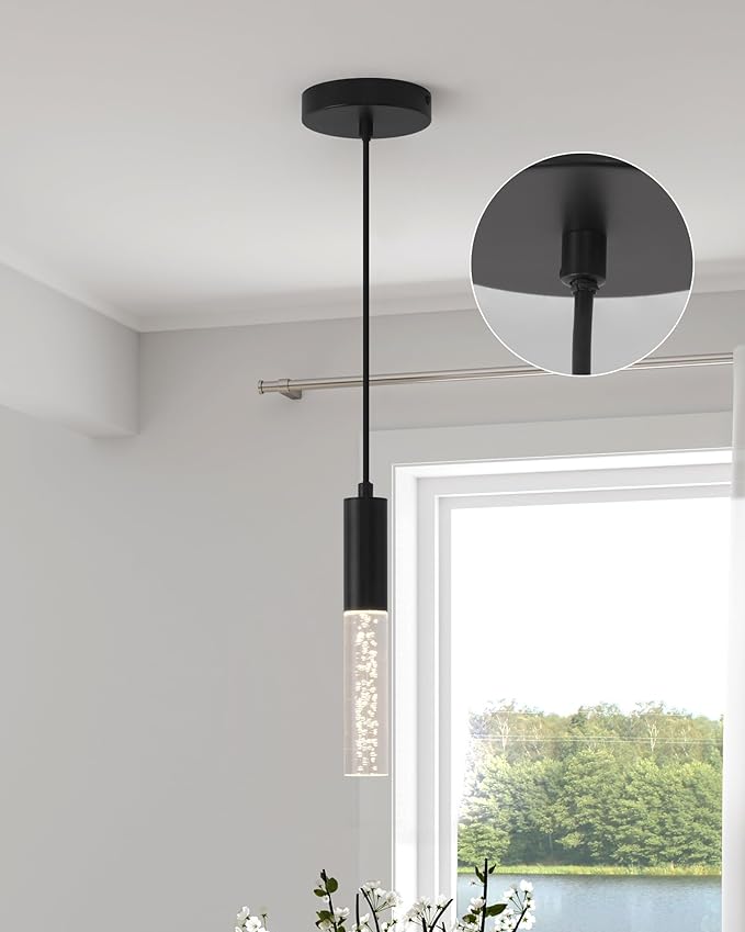 Black LED Pendant Lights for Kitchen Island, Modern 3000K Integrated LED Hanging Light Fixtures for Dining Room, Bedroom, Restaurant