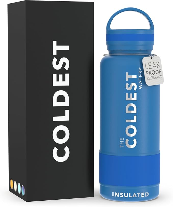 Coldest Insulated Water Bottle with Handle Lid | Leak Proof, Insulated Modern Stainless Steel, Triple Walled, Sport Thermos Bottles, Metal Flask | 32oz