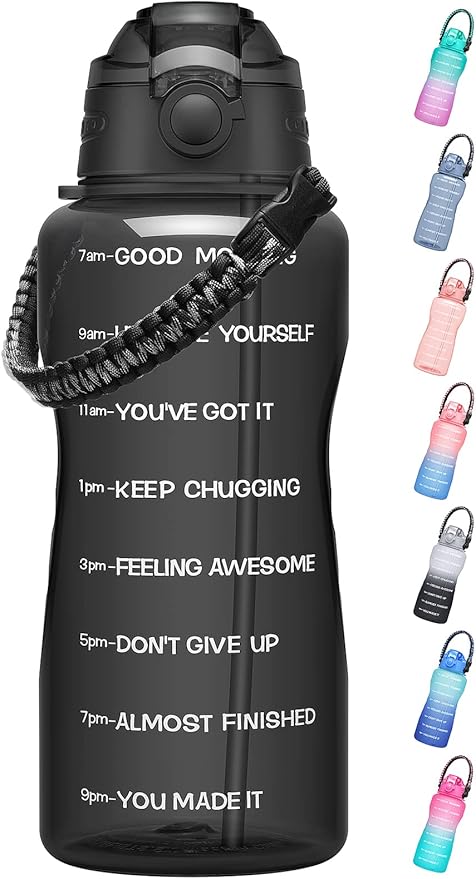 Water Bottles 1 / Half Gallon with Time Marker and Straw, Large Fitness Sports Motivational Bottle, Wide Mouth Leakproof and BPA Free for Travel, Gym,office,school