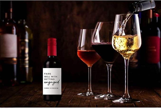 24Pcs Engagement Mini Wine Labels, Engagement Gifts for Couples Her, Engagement Party Decorations Gifts for Engaged Couple Wine Bottle Stickers, Pairs Well with Getting Engaged Mini Wine Labels