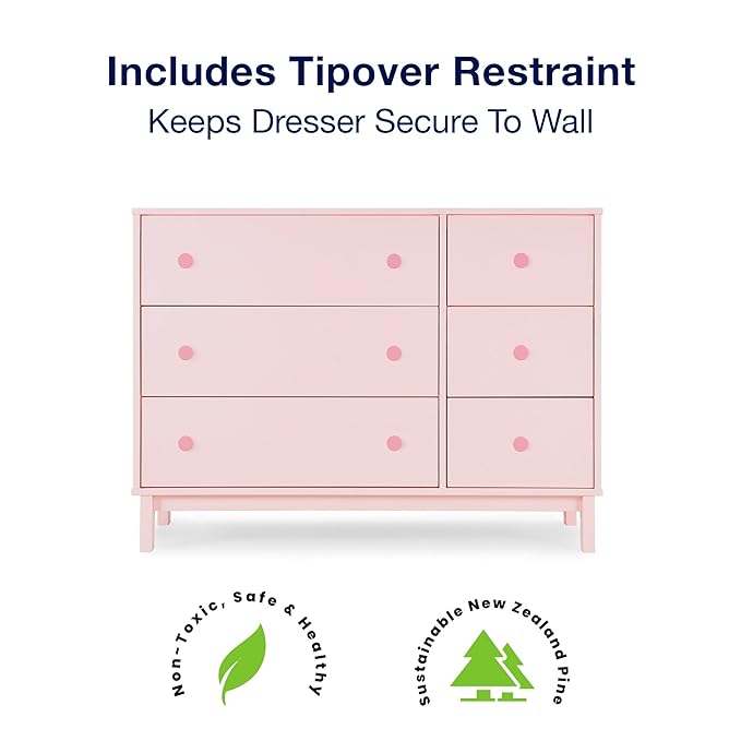 GAP babyGap Legacy 6 Drawer Dresser with Interlocking Drawers - Greenguard Gold Certified, Blush Pink/Dark Pink