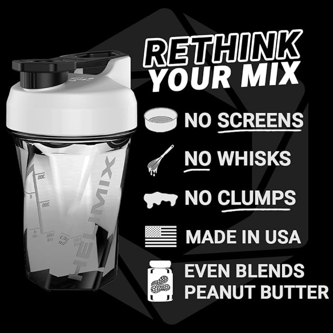 HELIMIX 1.5 Vortex Blender Shaker Bottle Holds Upto 20oz | No Blending Ball or Whisk | USA Made | Portable Pre Workout Whey Protein Drink Shaker Cup | Mixes Cocktails Smoothies Shakes | Top Rack Safe
