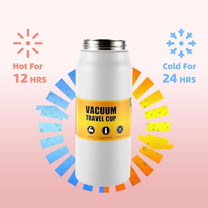 ColorSub 50oz Insulated Water Bottle With 2-in-1 Straw and Chug Leakproof Lid, BPA Free Stainless Steel Wide Mouth Sports Water Cup Flask White