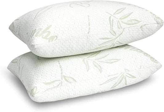 JJDANFILL Rayon Derived from Bamboo Pillow for Sleeping, Shredded Memory Foam Pillow Standard Size Set of 2, Adjustable Cooling Bed Pillow for Side Back Stomach Sleeper with A Washable Cover 20x26