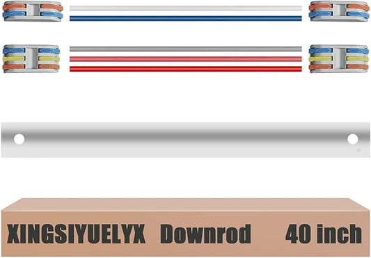 40" Ceiling Fan Downrod, 【1 Outside Diameter】 Matte White Extended Downrod, including 4 Wire Connectors and 5 Extension Wires (No Threads)