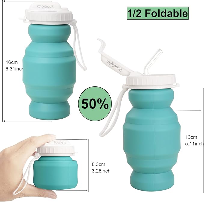 Collapsible Water Bottles,BPA-Free Leak-Proof Silicone Foldable Water Bottle Cup 20.6oz,Durable Lightweight Bottle for Gym Travel Camping Hiking Running (Type2 green little 320ml)