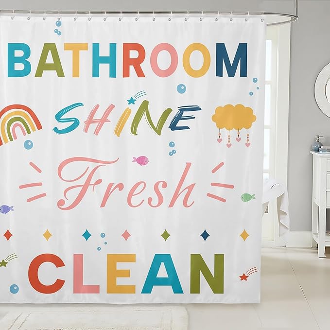 Feelyou Boys Girls Colorful Quotes Bath Curtain Inspirational Words Bathroom Shower Curtain Set Rainbow Shower Curtain Kids Cartoon Cute Teens Bathroom Accessories Room Decor 72"x72"