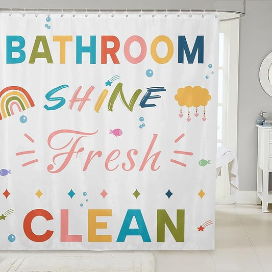 Feelyou Boys Girls Colorful Quotes Bath Curtain Inspirational Words Bathroom Shower Curtain Set Rainbow Shower Curtain Kids Cartoon Cute Teens Bathroom Accessories Room Decor 72"x72"