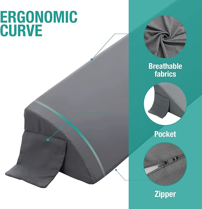 Vekkia Queen Wedge Pillow Headboard/Bed Wedge Pillow for Headboard/Bed Gap Filler/Headboard Pillow,Pillow Wedge for Headboard Gap(0-6"),Stop Loosing Your Pillows,Phone(Gray 60"x10"x6")