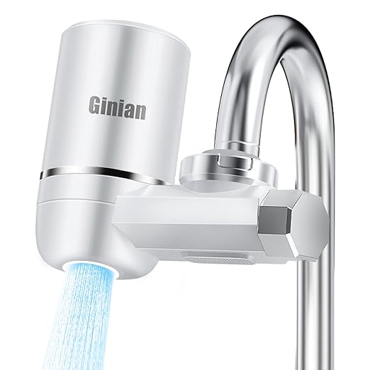 Water Filter for Sink Faucet Mount Filter Purifier System,Filters Over 60 substances,New Leak-Proof Technology，0.01 Micron Filtration Accuracy-White（Without Blue Light)