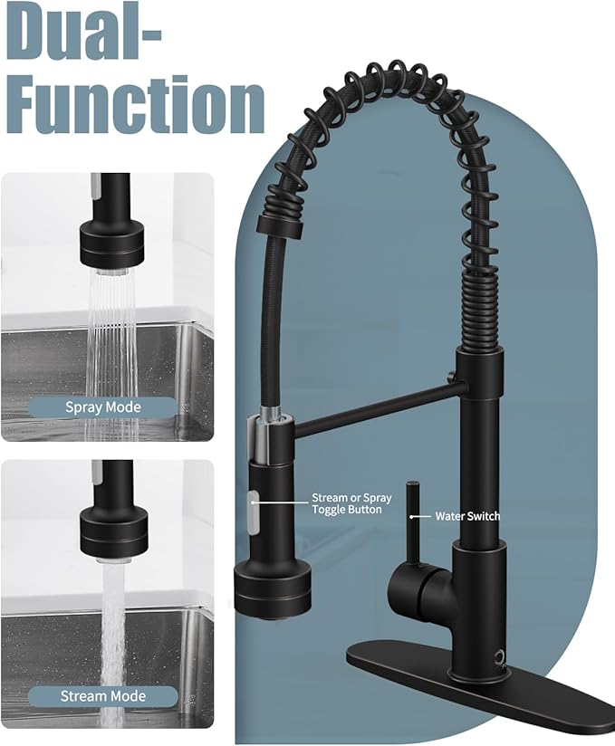 Bronze Kitchen Faucet with Sprayer, Kitchen Faucet with Soap Dispenser,Ktchen Faucets with Pull Down Sprayer,Single Hole Kitchen Sink Faucet with LED light,Oil Rubbed Faucet for Kitchen Sink