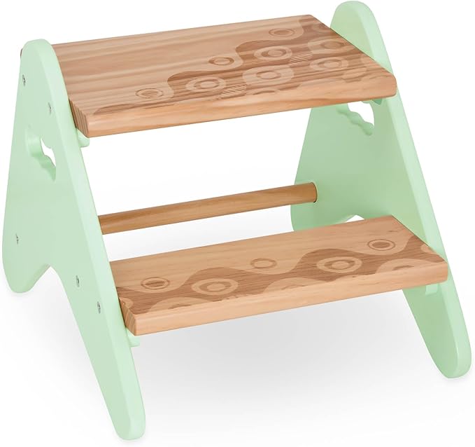 B. toys- B. spaces- B. spaces by Battat – Kids Wooden Two Step Stool – Peek-A-Boost – Mint & Wood- 2 Years +