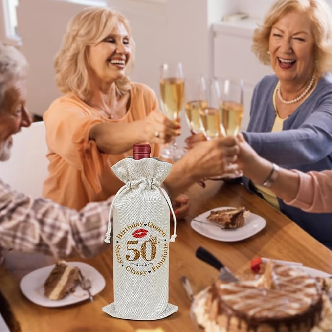 Birthday Wine Bag, Funny Wine Gifts for Women Men, 50 Years Old Birthday Gifts for Mom Wife Friend Bestie, Party Favor Wine Champagne Gift Bag With Drawstring -03