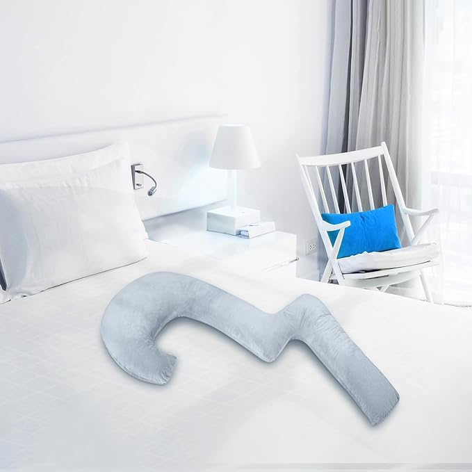 Swan Body Pillowcase, 68 Inches Memory Foam Full Body Pillowcase for Side Sleeper, Long Pillowcase with Contour Support for Back, Knee, Leg Relief - Middle Grey