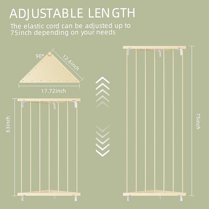 Stuffed Animal Storage Toy Organizer: Corner Stuff Animals Holder for Wall with LED Light - Kids Plush Toys Storage with Adjustable Length for Nursery Playroom Bedroom Kids Room(Beige)