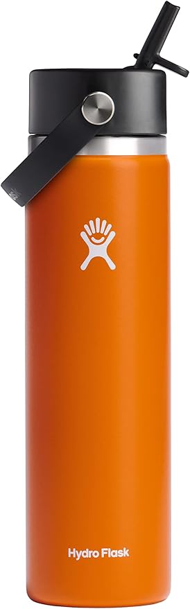HYDRO FLASK Wide Mouth vacuum insulated stainless steel water bottle with leakproof closeable straw lid for cold water drinks, sports, travel, car and school