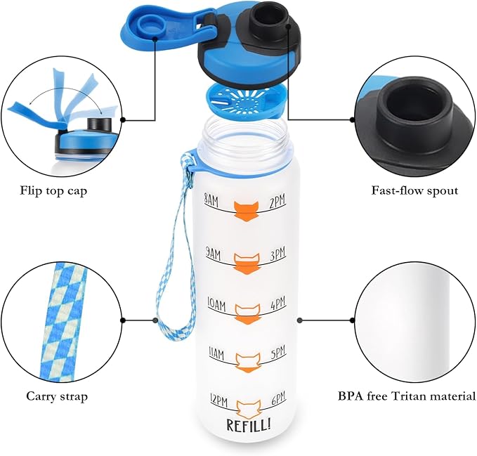 LEADO 32 oz 1 Liter Motivational Water Bottle with Time Marker - for Fox Sake Drink Your Effing Water - Funny Mothers Day, Birthday Gifts for Women Men Mom Daughter Sister Wife Friend Coworker