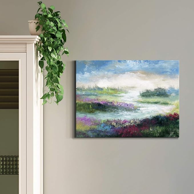 Renditions Gallery Canvas Flowers Wall Art Modern Decorations Paintings Colorful Floral Meadow Glam Nature Abstract Wall Hanging Artwork Prints for Bedroom Office Kitchen - 8"x12" LT33