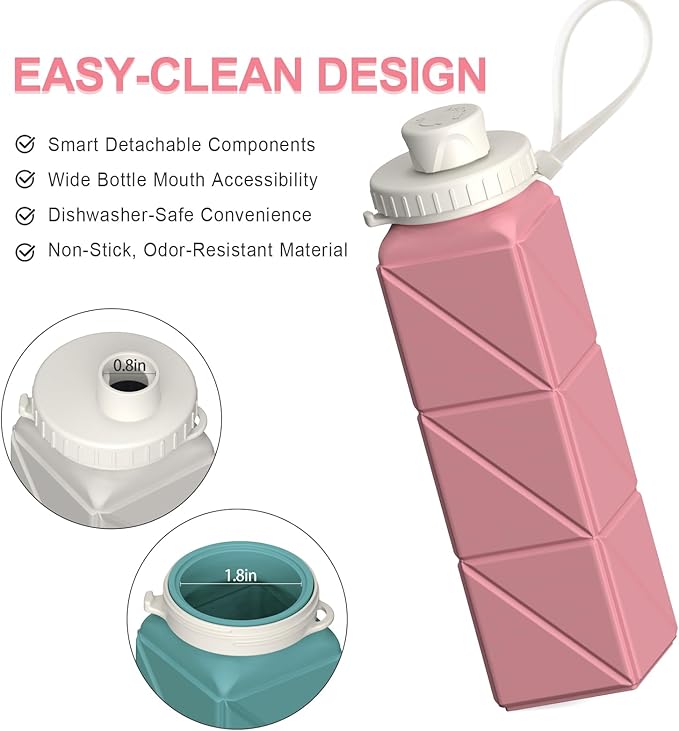 Collapsible Water Bottles, Silicone Foldable Portable Water Bottle 610ml, Lightweight Reusable Leakproof for Travel Camping Hiking Cycling Yoga Sports Outdoor