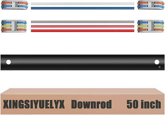 50" Ceiling Fan Downrod, 【1 Outside Diameter】 Black Extended Downrod, including 4 Wire Connectors and 5 Extension Wires (No Threads)