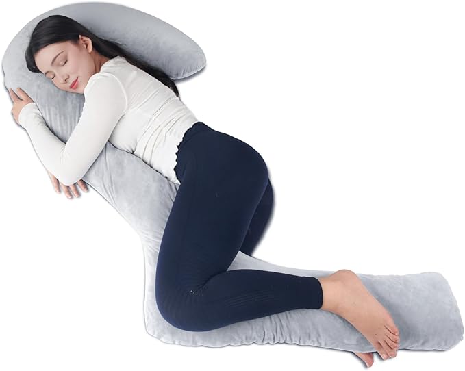 Swan Body Pillow with Cover, 68 Inches Memory Foam Full Body Pillow for Side Sleeper, Long Pregnancy Pillow with Contour Support for Back, Knee, Leg Relief - Middle Grey
