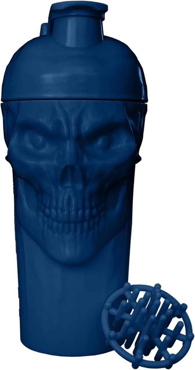 JNX SPORTS The Curse! Skull Shaker Bottle, 24-Ounce, Navy Limited Edition, Supplement Mixer with Classic Loop Top