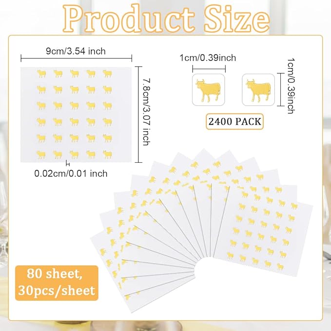 OLYCRAFT 2400pcs Beef Meal Stickers 0.4 inch Gold Cow Wedding Meal Stickers Food Choice Sticker Kitchen Stickers Wedding Meal Indicator Stickers Meal Choice Stickers for Place Card Wedding Supplies