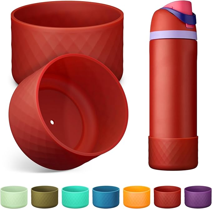 2PCS Silicone Water Bottle Boot for Owala 24oz 32oz 40oz, Anti-Slip Protective Sleeve Bottom Bumper Protector for FreeSip, Twist, and Flip Stainless Steel Water Bottles
