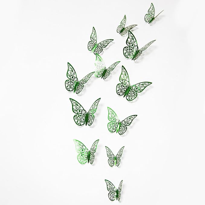 72Pcs 3D Butterfly Wall Decor 3 Sizes 3 Styles, Removable Butterfly Stickers Wall Decals, Butterfly Decorations Party Birthday Cake Decoration for Kids Nursery Wedding Bedroom Room(Green)