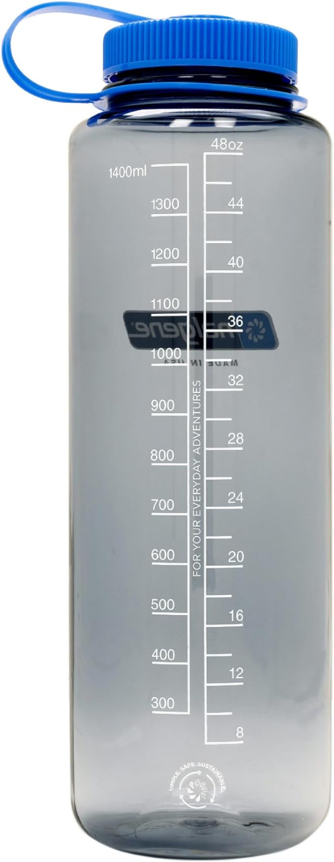 Nalgene Sustain Tritan BPA-Free Water Bottle Made with Material Derived from 50% Plastic Waste, 48 OZ, Wide Mouth, Grey