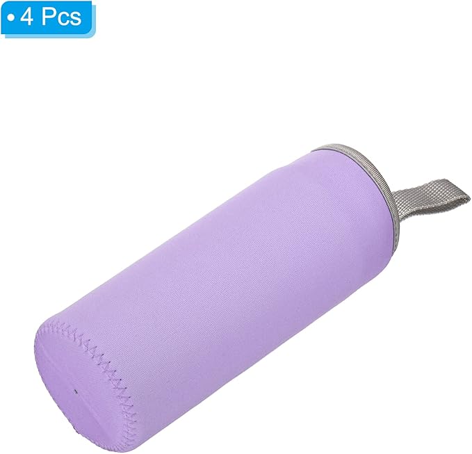 PATIKIL 65mmx180mm Water Bottle Sleeve, 4 Pack Neoprene Insulated Bottle Bag Holder Carrier Pouch with Finger Strap, Light Purple