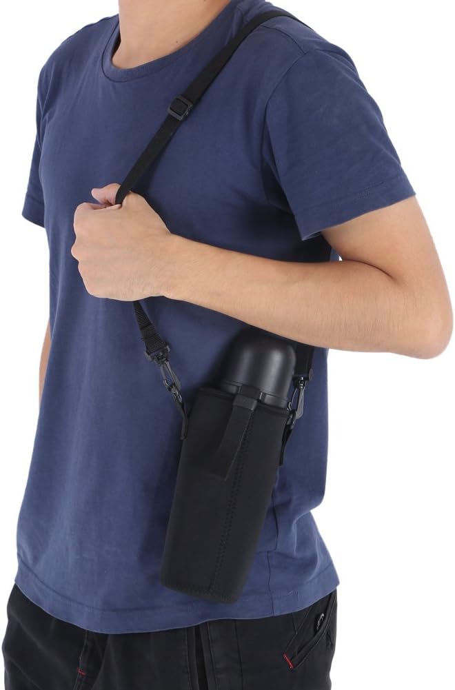 Water Bottle Sleeve, Soft Water Bottle Carrying Pouch, Drink Bottle Holder Bag for Outdoor Camping Hiking Fishing(19cm-Black)