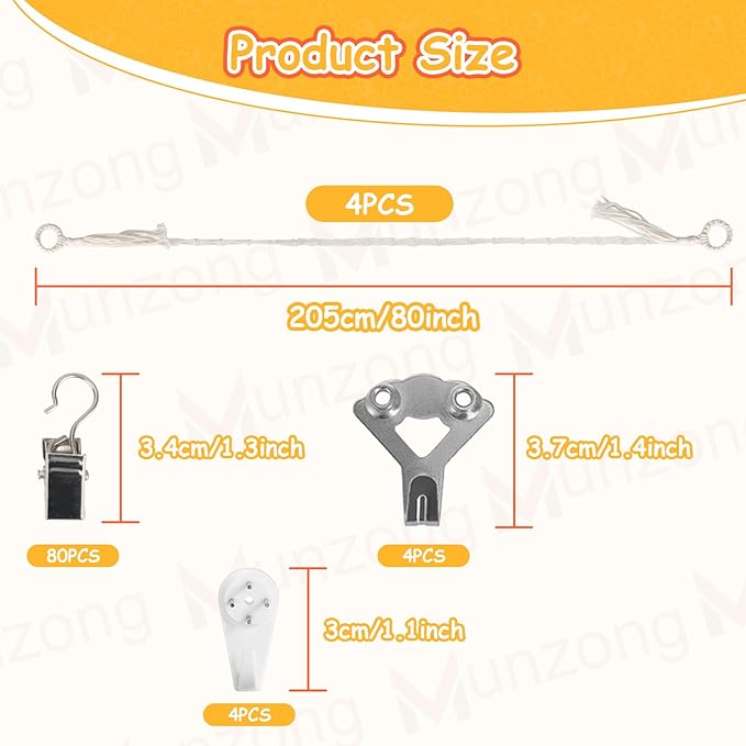 Stuffed Animal Storage Chain 80 Inch, Munzong 4pcs Beige Hanging Stuff Animals organizer, Cotton Toy Display Chain with 80 Clips, Toys Organizers Holder for Toddler Kids Nursery Room Wall Corner Decor