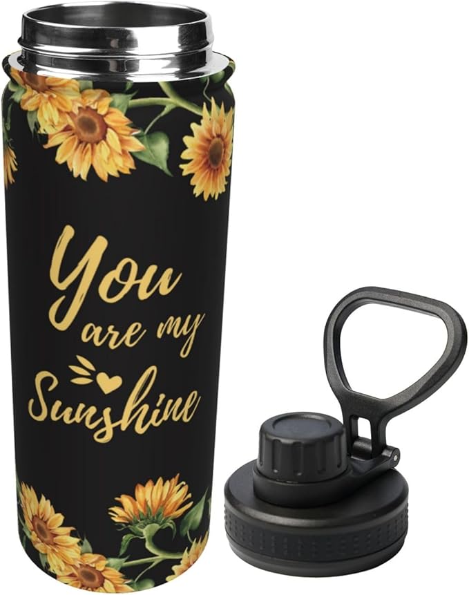 Cerburny Insulated Water Bottle You Are My Sunshine 18 oz Stainless Steel Bottles With Lid Leak Proof Gym Sport Water Jug For Women Friends